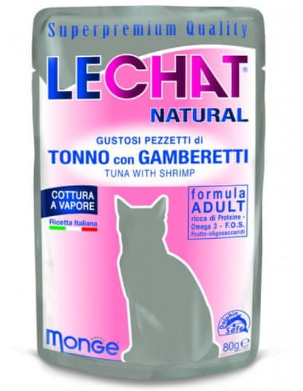 LECHAT EXCELLENCE Natural mokra hrana za odrasle mačke, tuna i rakovi, 24 x 80 g