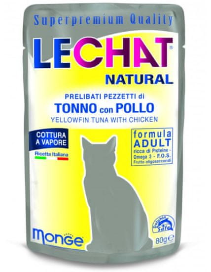 LECHAT EXCELLENCE Natural mokra hrana za odrasle mačke, tuna i piletina, 24 x 80 g