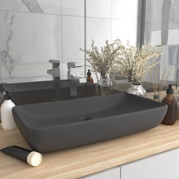 Vidaxl Pravokutni umivaonik mat tamno sivi 71x38 cm keramički