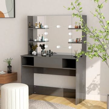 Vidaxl Stol za šminkanje s LED rasvjetom 100x40x135 cm MDF sjajno sivi