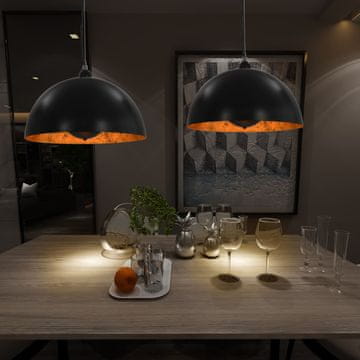 Vidaxl Stropne lampe, set od 2, crne i zlatne, polukružne, 40 cm, E27