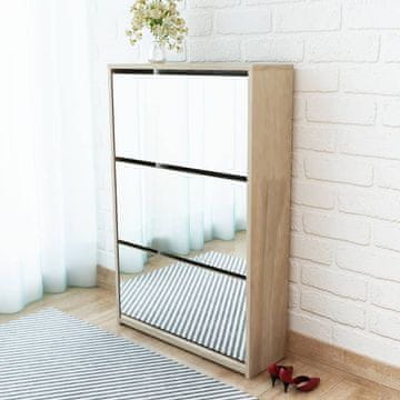 Vidaxl Ormarić za cipele s 3 police i završnom obradom od zrcala u boji hrasta 63x17x102,5 cm
