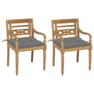 Vidaxl Stolice Batavia sa sivim jastucima 2 kom od masivne tikovine