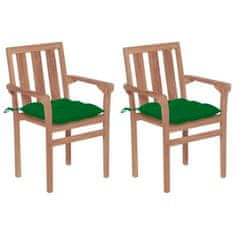 Vidaxl Vrtne stolice sa zelenim jastucima 2 kom od masivne tikovine