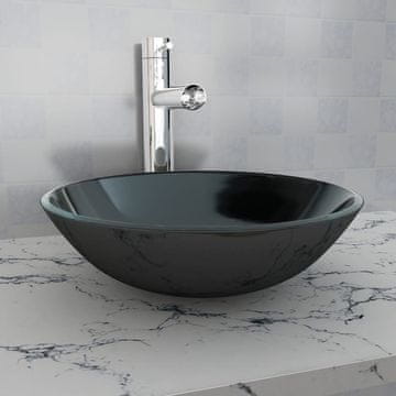 Vidaxl Crni umivaonik od kaljenog stakla 42 cm