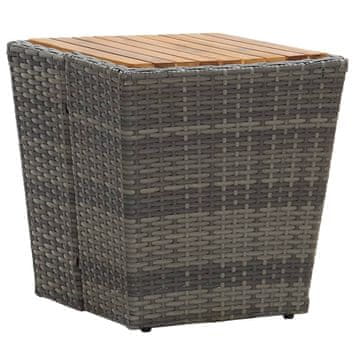Vidaxl Čajni stolić sivi 41,5x41,5x43 cm PE ratan i akacija