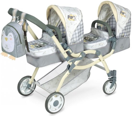 DeCuevas 80347 Sklopiva kolica za lutke blizance 3 u 1 s ruksakom PIPO 2022, 81 cm