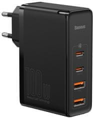 BASEUS GaN2 Pro adapter za brzo punjenje 2x Type-C + 2x USB-A 100 W, crna (CCGAN2P-L01)