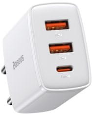 BASEUS Kompaktni adapter za brzo punjenje 2x USB-A, 1x Type-C, 30 W, bijeli (CCXJ-E02)