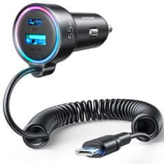 Joyroom 3in1 auto punjač USB / USB-C 55W + kabel USB-C, crno