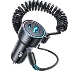 Joyroom 3in1 auto punjač USB / USB-C 55W + kabel USB-C, crno