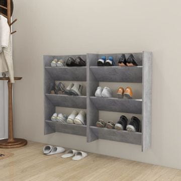 Vidaxl Zidne police za cipele, 2 kom, sive, 60x18x90 cm, daska