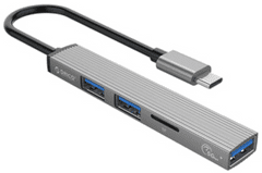 Orico priključna stanica USB-C 4 v 1, 1x USB 3.0, 2x USB 2.0, TF, 0.15m, aluminij, siva (AH-12F-GY-BP)