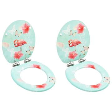 Vidaxl WC sjedala s mekim zatvaranjem, 2 kom, MDF, dizajn Flamingo