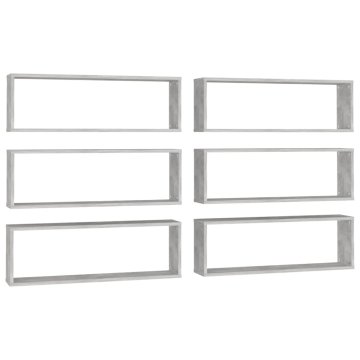 Vidaxl Kockaste zidne police 6 kom boja betona 80x15x26,5 cm drvene