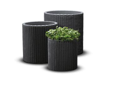 KETER Set Vrtnih Plastičnih Cvjetnih Tegli u Grafit S+M+L Kolutasti Oblik