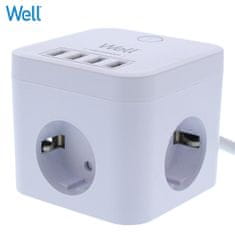 Well zaštita od prenapona EXTS-3S3M-USB4-WL, 3x utičnica 230V + 4x USB, 16A, 3680W, 3m