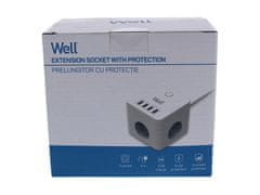 Well zaštita od prenapona EXTS-3S3M-USB4-WL, 3x utičnica 230V + 4x USB, 16A, 3680W, 3m