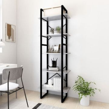 Vidaxl Polica za knjige s 5 katova, betonsko-sive boje, 60x30x175 cm