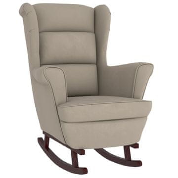 Vidaxl Ljuljačka stolica s naslonom svijetlosivog baršuna punog drva
