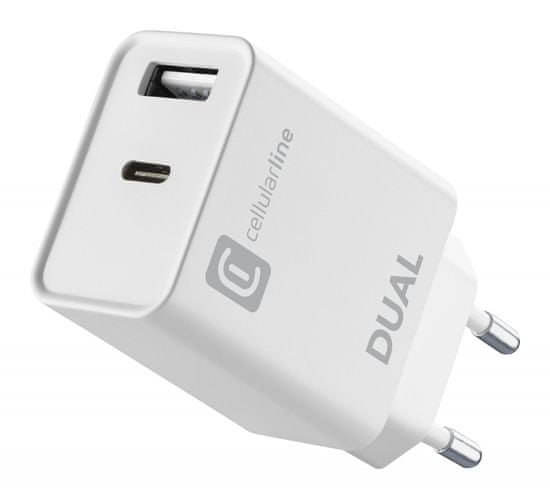 CellularLine kućni punjač Apple, ​​USB + USB-C, 20 W (ACHIPHUSB2PD20WW)