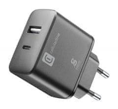 CellularLine Dual USB kućni punjač USB + USB-C, 25 W, PD, crni (ACHSMUSB2PD25WK)