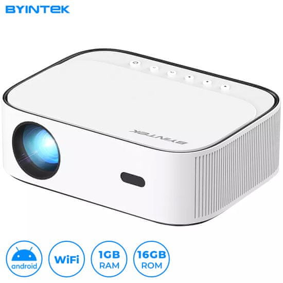 Byintek K45 LED projektor, Full HD, Android, WiFi, Bluetooth, 1 GB + 16 GB, bijeli