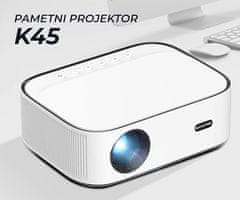 Byintek K45 LED projektor, Full HD, Android, WiFi, Bluetooth, 1 GB + 16 GB, bijeli
