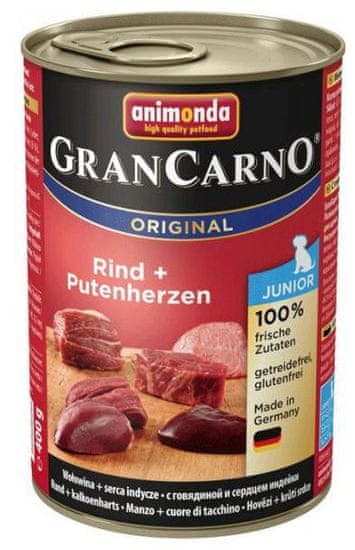 Animonda mokra hrana za mlade pse GranCarno, govedina + pureće srce, 6 x 400 g