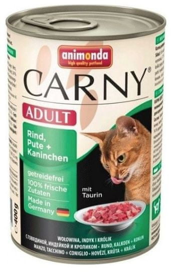 Animonda mokra hrana za odrasle mačke Carny, govedina + puran + zec, 6 x 400 g