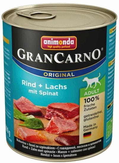 Animonda mokra hrana za odrasle pse GranCarno, govedina, losos + špinat, 6 x 800 g