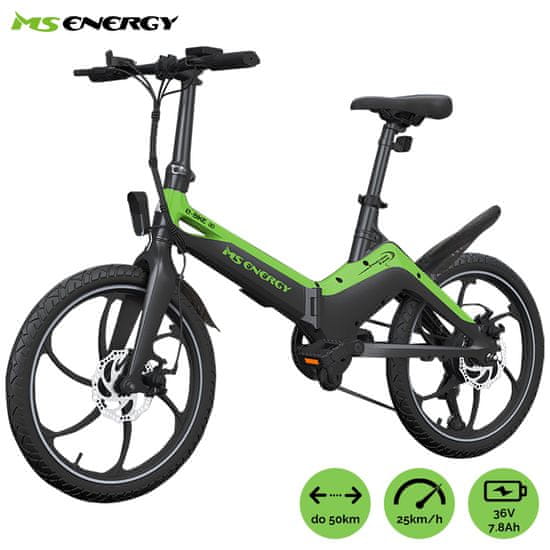 MS ENERGY i10 električni bicikl, sklopivi, 250 W motor, 6 Shimano zupčanika, crno-zeleni