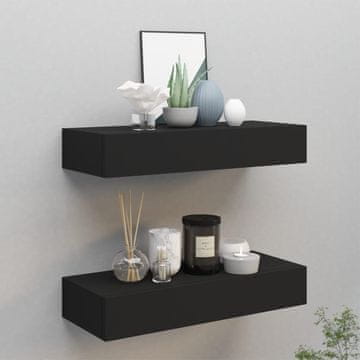 Vidaxl Zidne police s ladicama, 2 kom, crne, 60 x 23,5 x 10 cm, MDF