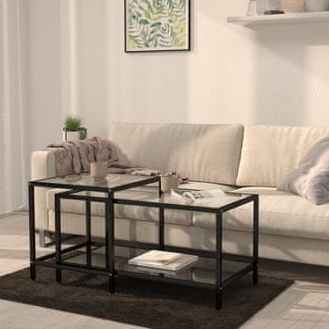 Vidaxl Čajni stolići, set od 2, kaljeno staklo, crni