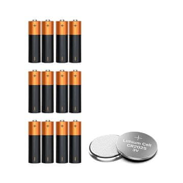 Netscroll Komplet baterija 12x AAA + 1x CR2025, dugotrajne i univerzalne, za LED svjetla, daljinske upravljače, kuhinjske vage i satove, Battery13