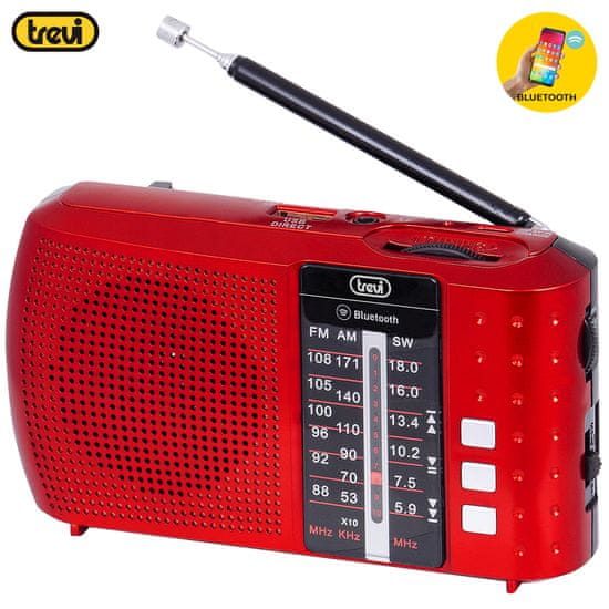 Trevi RA 7F20, Bluetooth, MP3, USB/MicroSD, punjiva baterija radio prijemnik, crveni