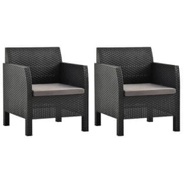 Vidaxl Vrtne stolice s jastucima, set od 2, PP ratan, antracit