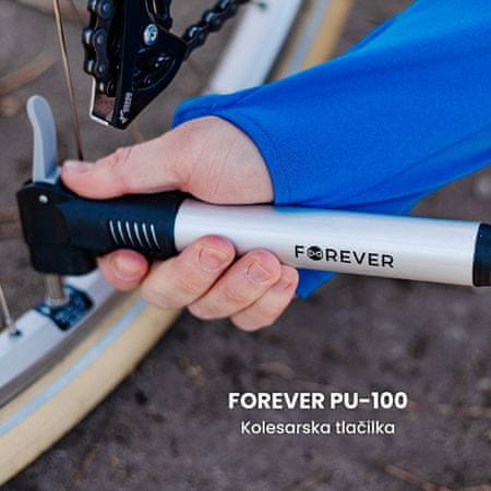  Forever PU-100 kolesarska zračna tlačilka, prenosna, ventil Schrader in Presta, do 70 PSI, črno-srebrna