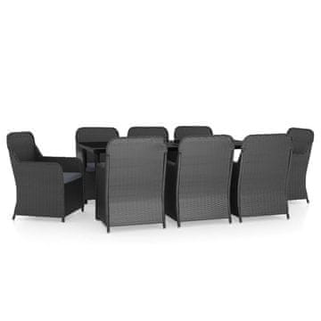 Vidaxl 9-dijelni vrtni blagovaonski set s jastucima crni
