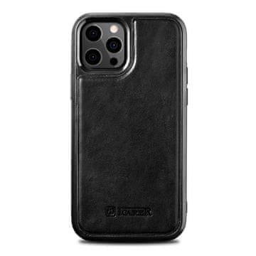 iCARER Futrola presvučena prirodnom kožom za iPhone 12 Pro Max, koža, ulje, vosak, crna