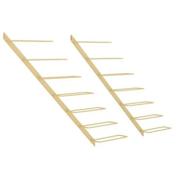 Vidaxl Zidni stalak za vino za 7 boca 2 kom zlatni metalni