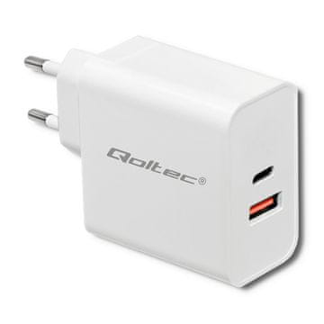 Qoltec Zidni Punjač 63W | 5-20V | 1,5-3A | USB Tip C PD | USB QC 3.0 | Bijeli