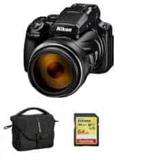 Nikon Coolpix P1000 crni + SD, 64 GB + torba