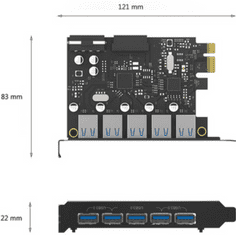 Orico PVU3-5O2I kartica za proširenje, 5x USB 3.0, PCIe 3.0 x1 (PVU3-5O2I-V1)