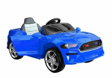 Lean-toys Plavi sportski auto USB SD koža i mekani kotači + daljinski upravljač 2x45W