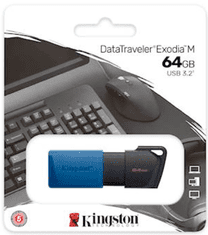 Kingston DataTraveler Exodia M USB stick, 64 GB, 3.2 Gen 1, klizni priključak, crno-plavi (DTXM/64GB)