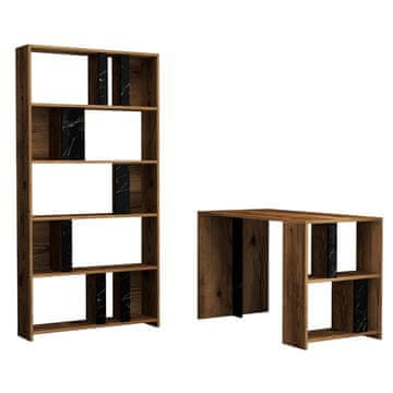 Woody Fashion Studijski stol i policu za knjige, Lima - Walnut, Black Marble
