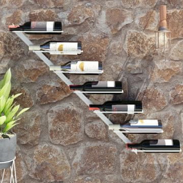 Vidaxl Zidni držač za vino za 7 boca, bijeli metal