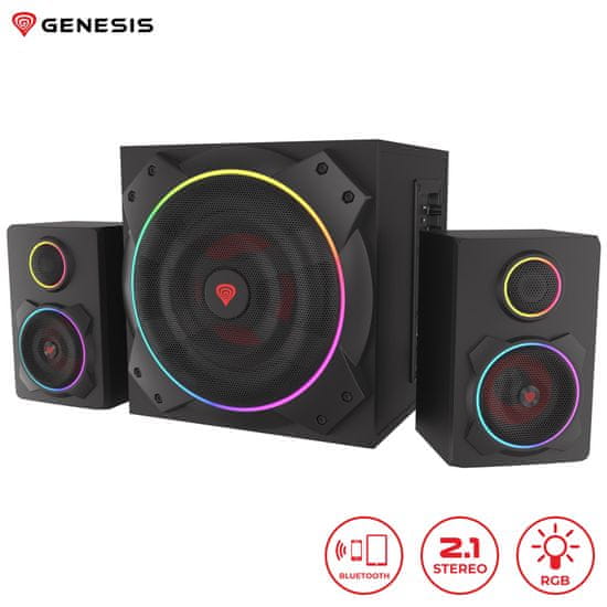 Genesis Helium 800 računalni zvučnici, stereo 2.1, 60W RMS, RGB LED rasvjeta, Bluetooth 5.0, upravljačka ploča, daljinski upravljač, crna