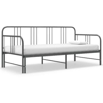 Vidaxl Sofa s okvirom za krevet na izvlačenje, siva, metalna, 90x200 cm